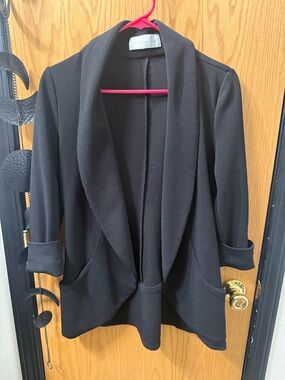 Open-Front Shawl Collar Black Blazer